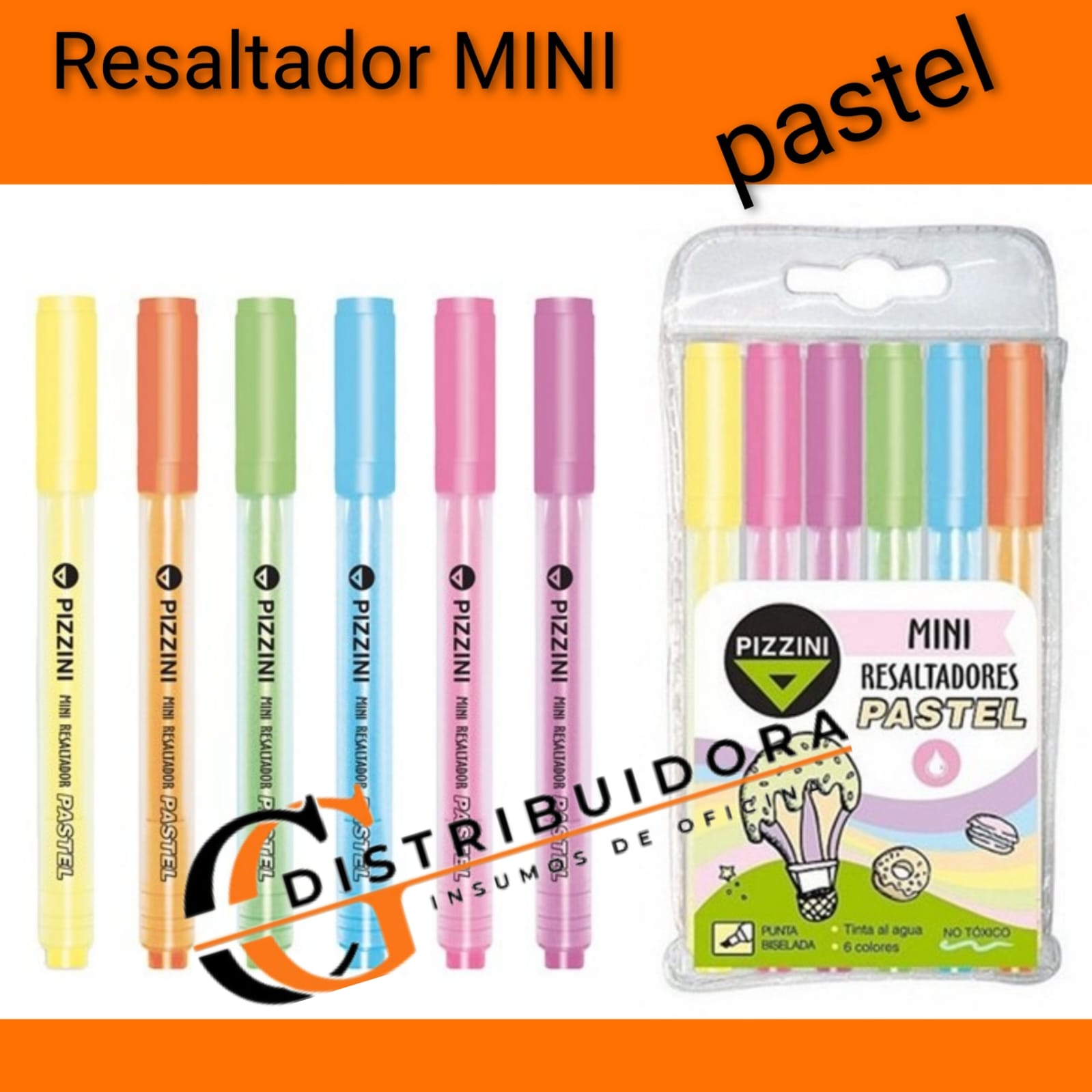 RESALTADOR PIZZINI MINI X 6 PASTEL